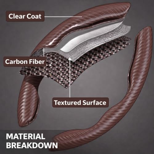 Image of High Life Premium Carbon Fiber Steering Wheel Grip Pad (Coffee Brown) | Anti-Slip Textured Palm Support | Ergonomic Comfort | Universal Fit