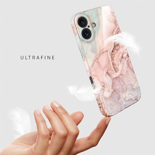 Coque iPhone 16 Plus rigide pailletée marbre rose et gris ONEFLOW - 5