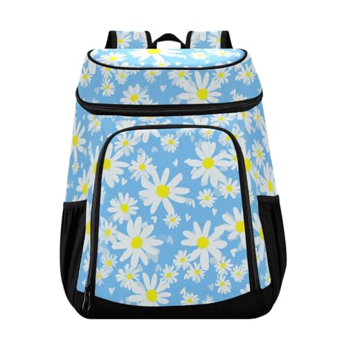 Daisy Flower Blue Cooler Backpack Leakproof Insulated Lunch Cooler Bag 30 Cans Camping Backpacks for Picnic Road Trip Beach