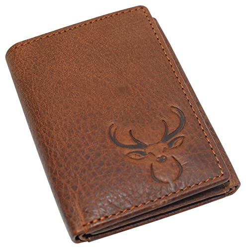 MARSHAL Deer Men's RFID Blocking Real Leather Bifold Trifold Wallet (Trifold)