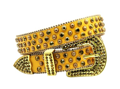Sparkly Rhinestone Belt for Men Women, PU Leather Waist Strap Western Style Belts for Punk Rock Stage