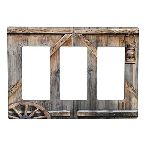 Old Wood Door Farmhouse Rustic Print Light Switch Cover Decorative 3 Gang Wall Plate Triple Rocker Switch Plate Covers 4.50" x 6.38" Standard Size for Bathroom Kitchen Room Cover