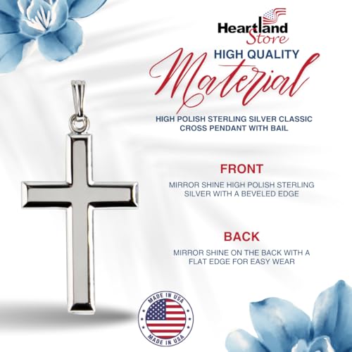 Heartland Store Sterling Silver Men's Cross Necklace - Made in USA, High Polish Pendant for Daily Wear and Meaningful Religious Present for Holidays and Special Occasions with Various Chain Sizes3