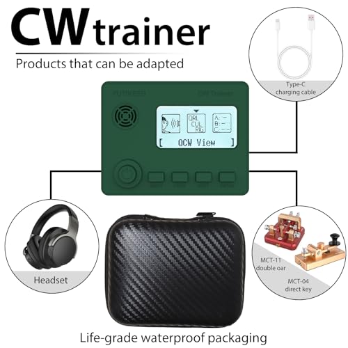 Mini CW Trainer Morsecode-Trainer mit Display, Moore Simo Wales Code Kurzwellenradio Telegraphentaste Autoschlüssel Lernen CW Radio für Telegrafenpraxis mit Ladekabel (Grün)