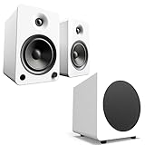 Kanto YU6MW YU6 White Powered Bluetooth Bookshelf Speaker System w/ SUB8 250W Subwoofer Home Audio Bundle