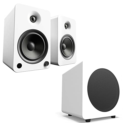 Kanto YU6MW YU6 White Powered Bluetooth Bookshelf Speaker System w/ SUB8 250W Subwoofer Home Audio Bundle