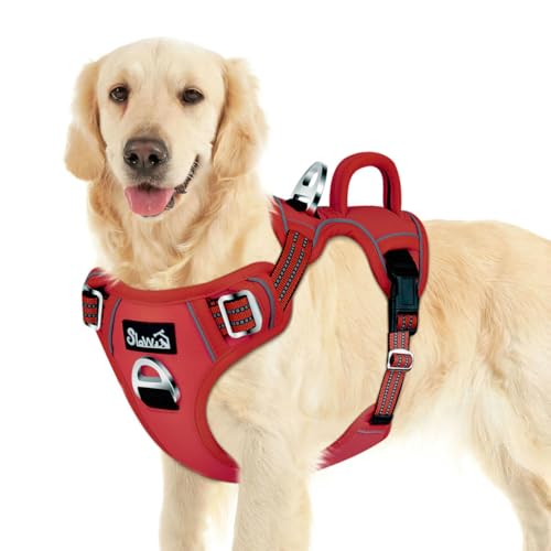 SlowTon No Pull Dog Harness, Heavy Duty No Choke Pet Harness, Red, L