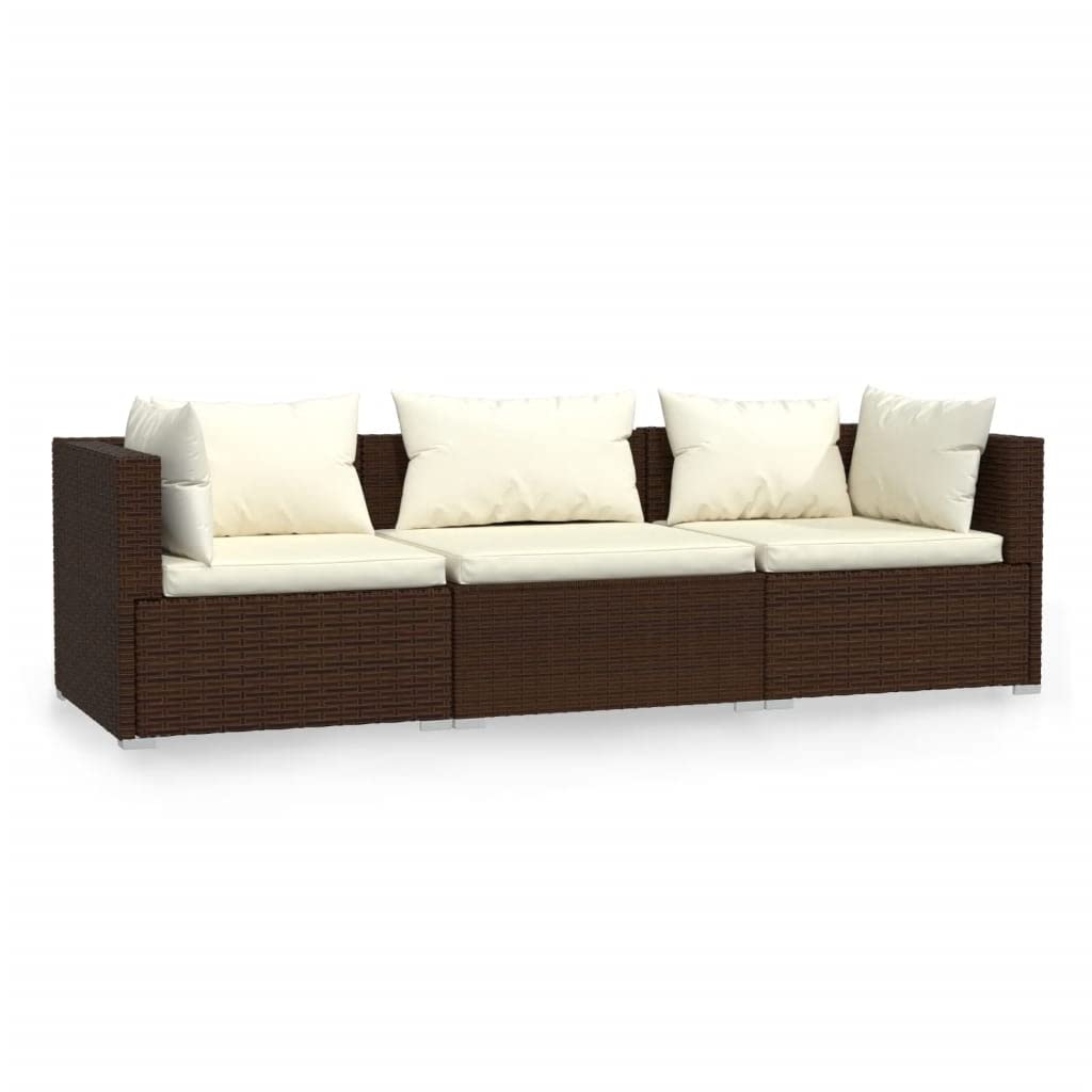 vidaXL Divano a 3 Posti con Cuscini in Polyrattan Marrone