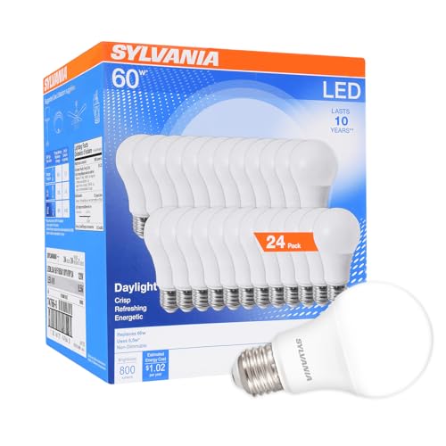 Sylvania LED A19 Light Bulb, 60W Equivalent, Efficient 8.5, 10 Year, W, 5000K, 800 Lumens, Frosted, Daylight (74766) (Pack of 1, 24 Count Total)