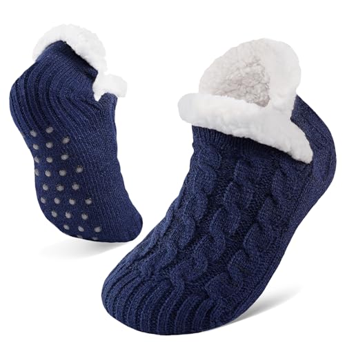 Niorasen Fluffy Slipper Socks Women Men, Valentines Gifts for Her, Warm Bed Socks with Grippers, Thick Cosy Non-Slip Winter Sock, Ladies Girls Women Gift for Christmas, UK 4-9, Blue