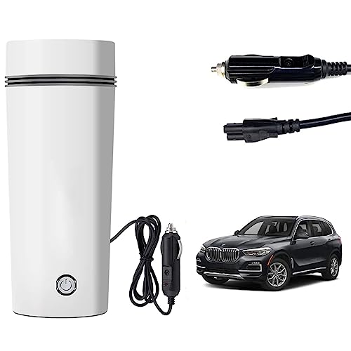 Image of Oshotto 12V Portable Electric Water Bottle for Hot Water Tea Coffee Kettle Mug Multipurpose Food Grade Fast Boil Auto Shut-off For Travel Camping, Road Trip Compatible with BMW X5 (350ml) - White