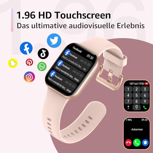ASWEE Smartwatch Damen Herren, Smart Watch mit Antwort/Dial Anruf, 1.96" Zoll Touchscreen Fitness Tracker mit 147+ Sportmodi, Herzfrequenz, Fitnessuhr mit Blutsauerstoffmessgerät für Android iOS – Bild 3