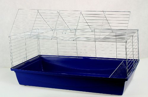 Interzoo Nagerkäfig,Hasenkäfig,Meerschweinkäfig,Käfig,Rabbit,Zwergkaninchen ca. 100x54x43cm blau jetzt mit GRATIS Futternapf, Trinkflasche und Heuraufe