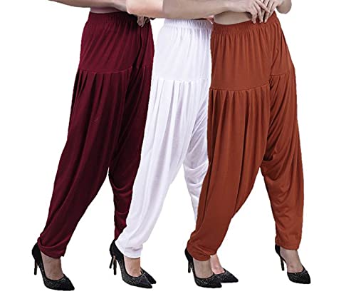 Image of CASUALS Women's Regular Fit Viscose Drawstring Patiala Harem Pants Combo Pack 3