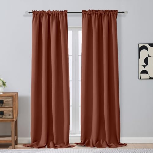 Image of Terracotta Blackout Curtains for Bedroom 96 Inches Long 2 Panels, Soft Fabric Blackout Curtains, Energy Saving Living Room Window Treatments, Dual Rod Pocket Window Drapes, 2x40Wx96L Inches