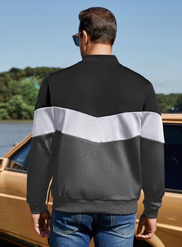 Image of Men's Lightweight Varsity Jacket Casual Bomber Jacket Stylish Color Block Coat