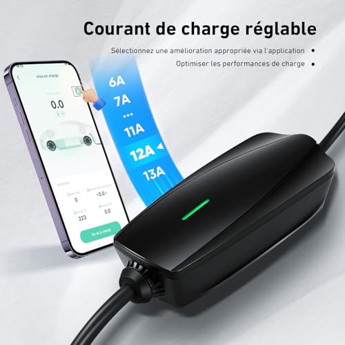evjuicion chargeur voiture electrique app contôle schuko, ev chargeur type 2 portatif 6 16a wlan contole,cable recharge véhicule electrique rapide type 2 avec sac