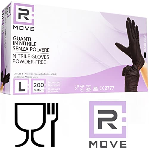 R MOVE 200 Stück Einweghandschuhe Schwarz L Nitrilhandschuhe Einmalhandschuhe Gummihandschuhe Einweg Medizinische Untersuchungshandschuhe puderfrei (200, Schwarz, L)