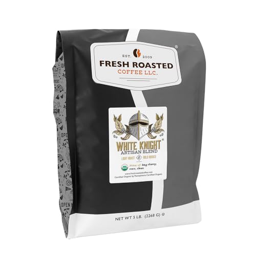 Fresh Roasted Coffee, Organic White Knight | USDA, Kosher | Light Roast 5 lb (80 oz), Whole Bean