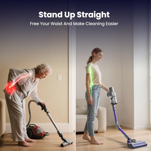Image of Cordless Vacuum Cleaner JQ02,450W 45KPA Full-Size Stick Cleaner with 800ML Dual-Layer Cyclone Dust Cup,HEPAFiltration,Lightweight&Low Noise for HardFloor,Pet,Carpets,Purple