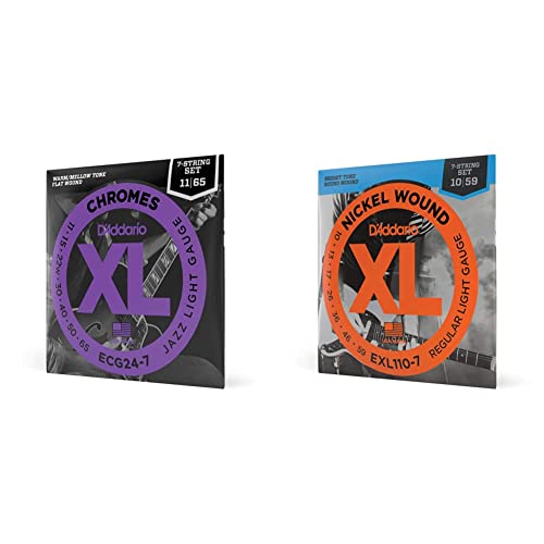 D’Addario Chromes ECG24-7 Cordes à filet plat pour guitare électrique 7 cordes Jazz Light 11-65 & EXL110-7 Cordes en… - Les Beatles, Paul McCartney, John Lennon, RIngo Starr, George Harrison D'Addario Chromes ECG24-7 Cordes à filet plat pour guitare électrique 7 cordes Jazz Light 11-65 & EXL110-7 Cordes en…