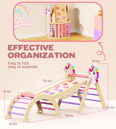 Image of Pikler Triangle Set, 11-in-1 Montessori Climbing Toy for Toddlers, Foldable Wooden Indoor Jungle Gym & Playground Climber for Learning and Motor Skills (18 Months-7 Years)
