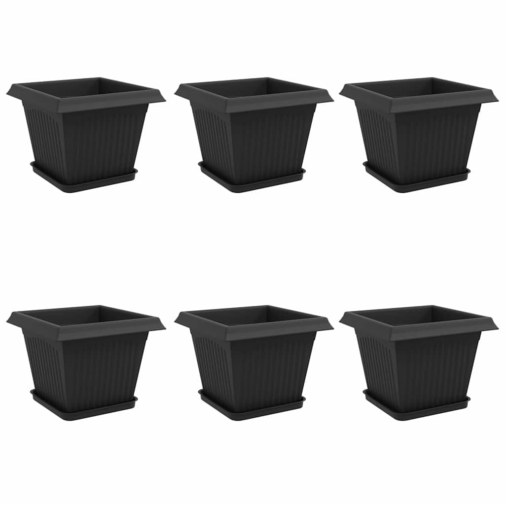 Fengshui Set di 6 fioriere in plastica nera, 28,5 cm | Quadrato, altezza 22 cm, con fori di drenaggio, per interni ed esterni