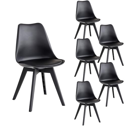 JZGORC Lot de 6 Chaises de Salle à Manger,Chaise de Cuisine de Style Nordique,Pieds de Chaise en Plastique, Assise en Similicuir,pour salles à...