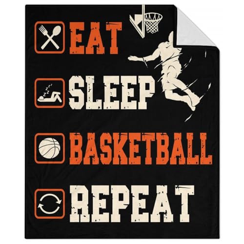 Mercuryelf Basketball Throw Blanket - Soft, Fuzzy & Warm - 50x60 Inches Flannel Blankets for Living Room, Sofa - Black Sports Funny Throws Gift for Teens