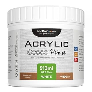 Nicpro White Gesso Primer for Acrylic Painting(28.2 Oz / 513ML), Excellent Coverage, Gesso Surface Prep Medium for Acrylic Paint & Oil Paint, Heavy Gesso Primer for Canvas, Wood, Paper, Plastic