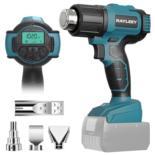 Heißluftgebläse für Bosch Professional 18V System Akku 50C-550C Schnell Aufheizende Löt-Heißluftpistole mit LCD-Digitalanzeige mit 4 Edelstahldüse für Schrumpffolie Abziehen Harz(ohne Akku)