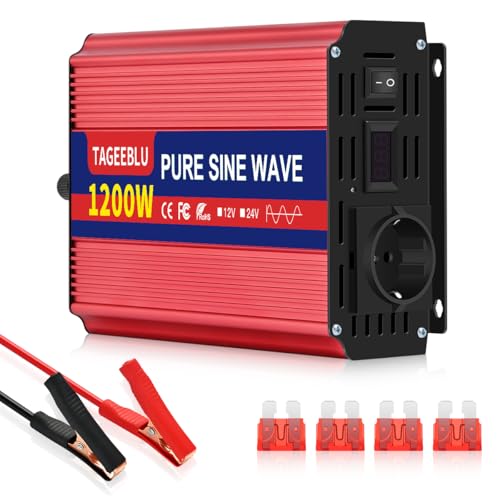 TAGEEBLU 1200W Reiner Sinus Wechselrichter DC 12V auf AC 230V ...
