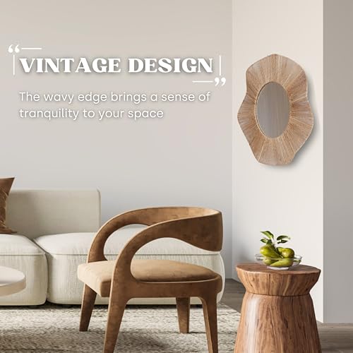 Chi An Home 24 inches Length Extra Large Coastal Boho Wavy Mirror with Natural Jute Metal Frame Farmhouse Wall Decor Bohemian Mirror for Bathroom or Bedroom Handwoven Bohemian Wall Decor - Image 5