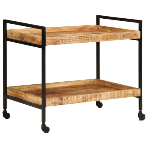 Gecheer Carrito de Cocina Madera Maciza de Mango Rugosa 80x55x70 cm,Carrito verdulero para Cocina,Carrito Auxiliar Multiuso,Carros de Servicio