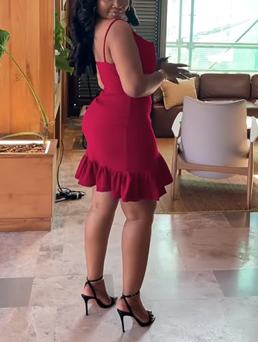 Image of Womens Sexy Sleeveless Bodycon Mini Dress Summer Casual Straps Short Ruffle Dresses Beach Party Club Homecoming