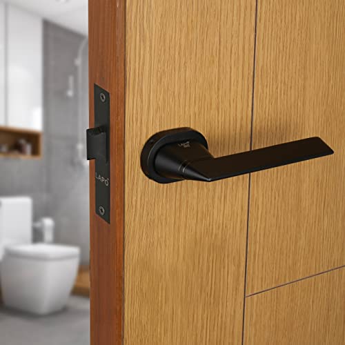 Image of LAPO Heavy Duty Mortise Door Lock Handle Set for Bathroom | Balcony and Storeroom | Weatherproof Door Lock for Bathroom with Brass Baby Latch and Handles(Black Finish Ro-156)