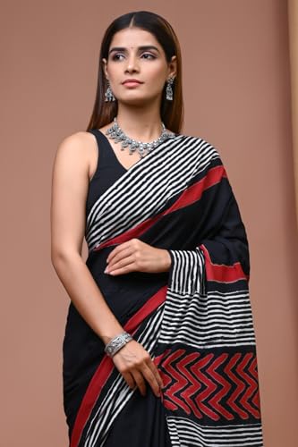 Image of Crafts Moda Mulmul Cotton Saree for Women with Blouse Piece, Lightweight sari