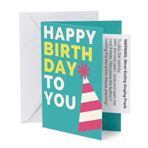 FUN delivery Crappy Musical Birthday Card Prank – Annoying, Endless and Impossible-to-Stop Music – Funny Gag Gift & Harmless Prank Birthday Card with Music for Friends, Coworkers & Family Reactions