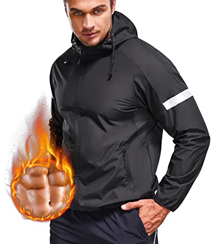 Solcysx Sauna Suit For Men Sweat Sauna Jacket Workout Shirt Gym Fitness Long Sleeve Sweat Suits Zipper With Hood #TOP1
