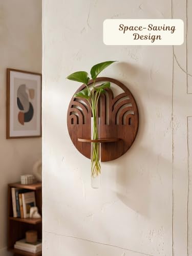 Image of Bombay Greens Wall Hanging Planter with Wooden Holder & Rope | Test Tube Hanging Planter | Wooden Stand for Home Decor, Living Room, Balcony & Office Decoration