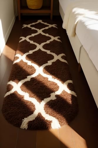 Image of Fluffy Silky Micro Fiber Polyster Carpet /Runner for Bedroom, Study Room, Playing Room, Guest Room ETC. 1.5x4 Feet, (Coffee and Ivory M II)