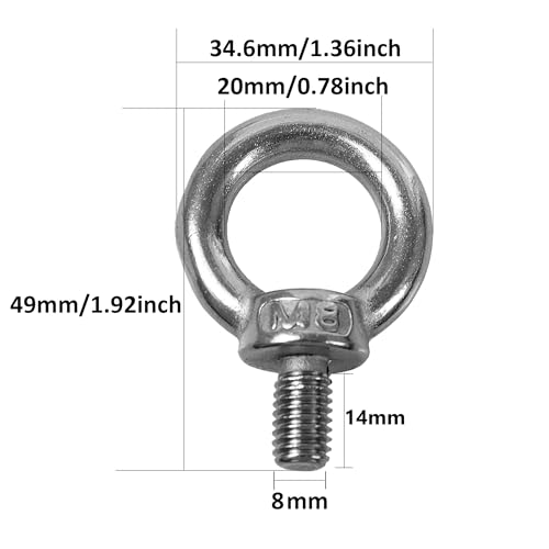 Image of 8PCS M8 Male Thread Eye Bolts, Stainless Steel Lifting Shoulder Eye Bolt, Heavy Duty Screw Ring Shaped Eye Bolt