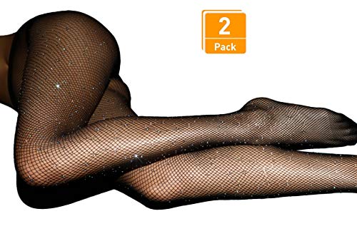 DancMolly Fishnet Stockings Pantyhose Women's 2 Pair High Waist Hollow Mesh Tights Legging Hosiery (Rhinestone/Black Small Hole,2 Pack, One Size) - Thumbnail 4