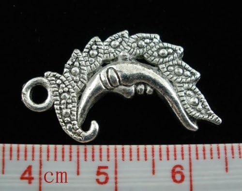 PEPPERLONELY 20pc Antiqued Silver Alloy Half Moon Face Carved Charms Pendants 27x15mm (1-1/8"x 5/8") - Image 3