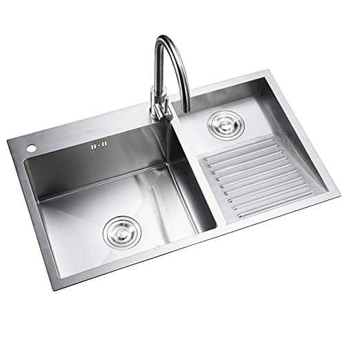 Lavandino per Lavanderia da Esterno Lavandino in Acciaio Inossidabile con ASSE Lavatoio Lavandino per Lavanderia Domestica Lavandino Singolo Grande Fatto a Mano (Color : Silver (L), Size : 7