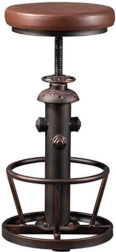 BOKKOLIK Taburetes de bar giratorios vintage de cuero industrial, taburete de bar, diseño de boca de incendios, silla de comedor de cocina de 24 a 30 pulgadas, altura ajustable con reposapiés