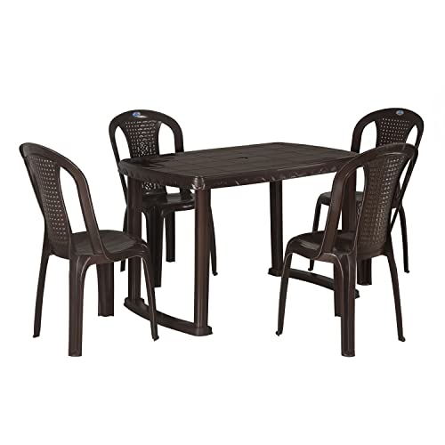 Image of Nilkamal Shahenshah Rectangular-Shape 4 Seater Dining Set for Indoor & Outdoor, Home, Office, Restaurants (Weather Brown)