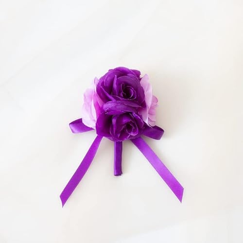 Abbie Home Wedding Wrist Corsage Brooch Boutonniere Set Party Prom Hand Flower Decor (7007Pu) #TOP2