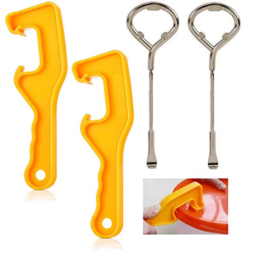 4Pcs Plastic 5-Gallon Paint Can Opener,Metal Paint Can Opening Tool,for Bucket Lid Paint Cover (Orange + Silver)
