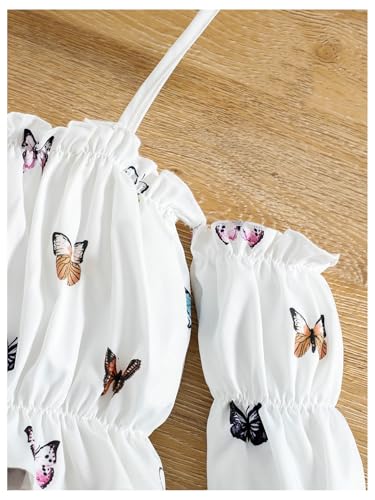 WDIRARA Toddler Girl's Butterfly Print Cold Shoulder Blouse Long Sleeve Ruffle Top3